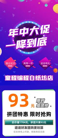 少儿编程拼团无阶梯团年中大促活动配图海报