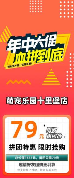 宠物店拼团无阶梯团年中大促活动配图海报
