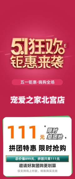 宠物店拼团满血版劳动节活动配图海报