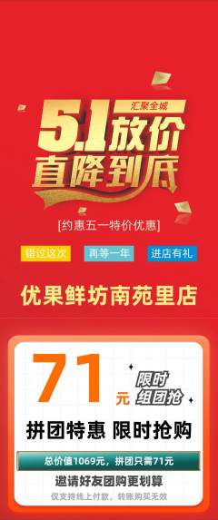 生鲜水果拼团商品阶梯团劳动节活动配图海报