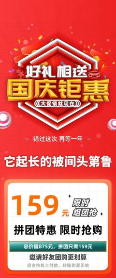 羽毛球馆拼团商品阶梯团国庆节活动配图海报