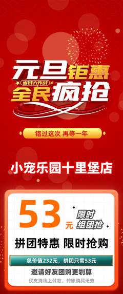 宠物店拼团无阶梯团元旦活动配图海报