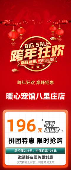 宠物店拼团价格阶梯团元旦活动配图海报