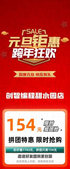少儿编程拼团无阶梯团元旦活动配图海报