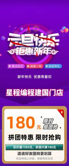 少儿编程拼团满血版元旦活动配图海报