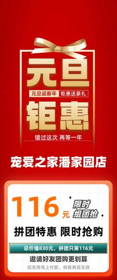 宠物店拼团满血版元旦活动配图海报