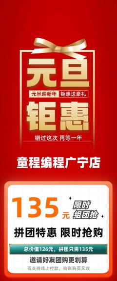 少儿编程拼团满血版元旦活动配图海报