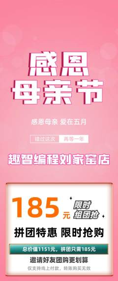 少儿编程拼团无阶梯团母亲节活动配图海报