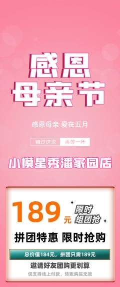 少儿模特拼团价格阶梯团母亲节活动配图海报