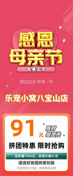 宠物店拼团价格阶梯团母亲节活动配图海报