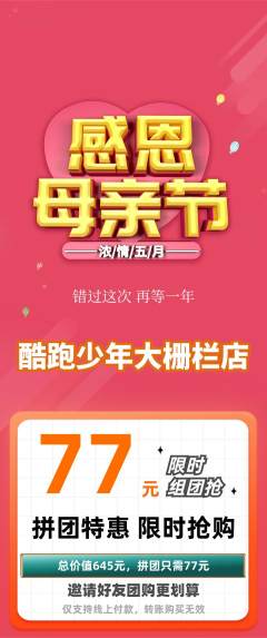 少儿体育拼团商品阶梯团母亲节活动配图海报