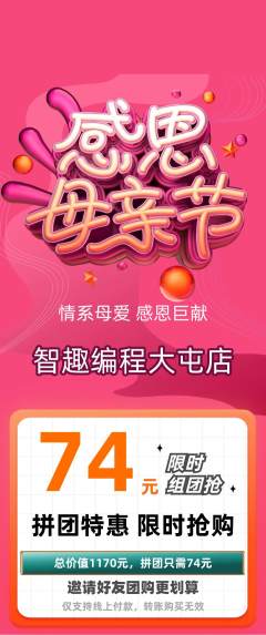 少儿编程拼团无阶梯团母亲节活动配图海报