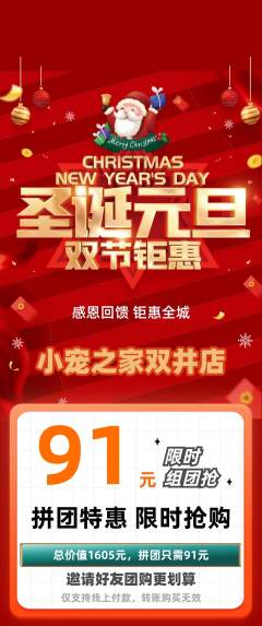 宠物店拼团无阶梯团圣诞节活动配图海报