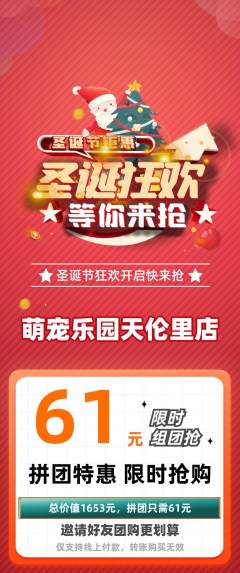 宠物店拼团价格阶梯团圣诞节活动配图海报