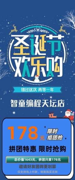 少儿编程拼团商品阶梯团圣诞节活动配图海报