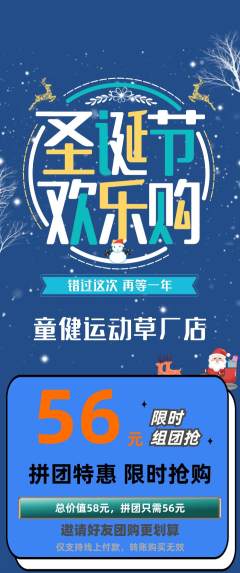 少儿体育拼团价格阶梯团圣诞节活动配图海报