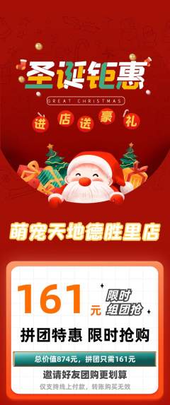 宠物店拼团无阶梯团圣诞节活动配图海报