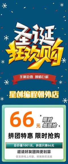 少儿编程拼团价格阶梯团圣诞节活动配图海报