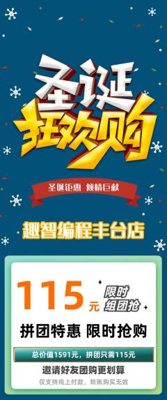 少儿编程拼团无阶梯团圣诞节活动配图海报