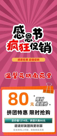 鲜花店拼团无阶梯团感恩节活动配图海报