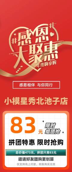 少儿模特拼团价格阶梯团感恩节活动配图海报