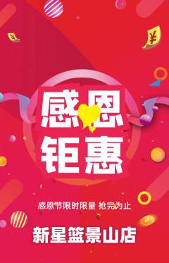 篮球馆抢购单品抢购感恩节活动配图海报