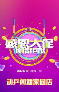 乒乓球馆抢购多单品抢购感恩节活动配图海报