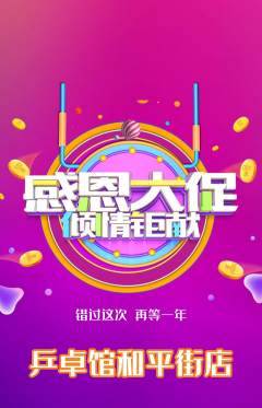 乒乓球馆抢购自选套组抢购感恩节活动配图海报