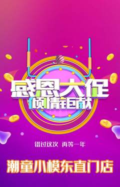少儿模特抢购多单品抢购感恩节活动配图海报