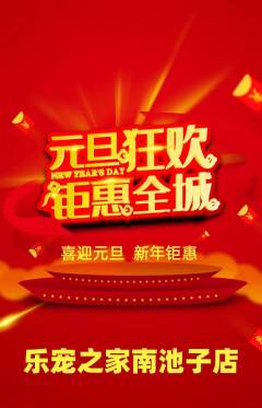 宠物店抢购多单品抢购元旦活动配图海报