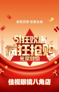 眼镜店抢购套组抢购劳动节活动配图海报