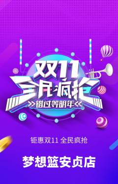篮球馆抢购多单品抢购双11活动配图海报
