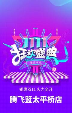 篮球馆抢购满血版双11活动配图海报