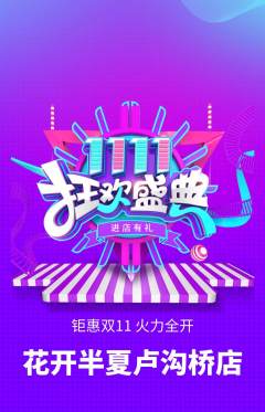 鲜花店抢购满血版双11活动配图海报