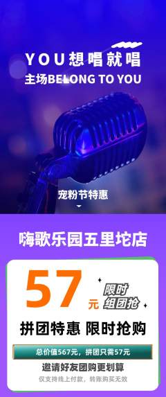 KTV拼团价格阶梯团宠粉节活动配图海报