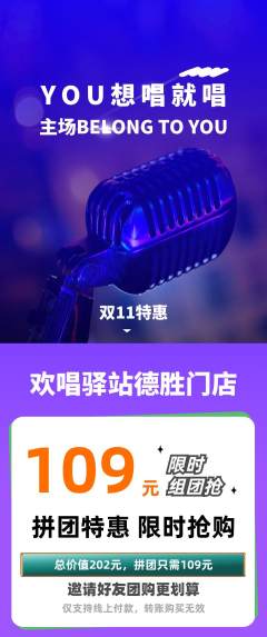 KTV拼团无阶梯团双11活动配图海报