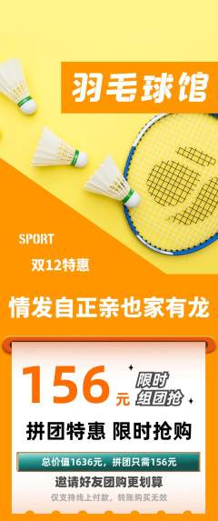 羽毛球馆拼团商品阶梯团双12活动配图海报