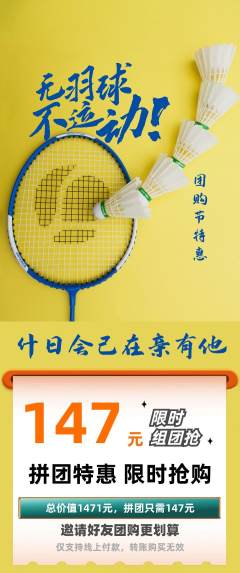 羽毛球馆拼团商品阶梯团团购节活动配图海报