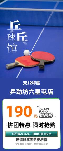 乒乓球馆拼团价格阶梯团双12活动配图海报