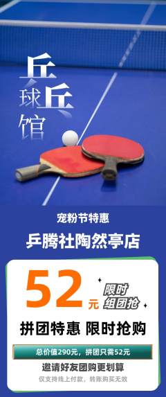 乒乓球馆拼团价格阶梯团宠粉节活动配图海报