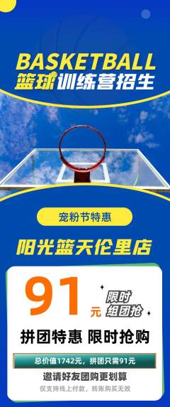 篮球馆拼团商品阶梯团宠粉节活动配图海报