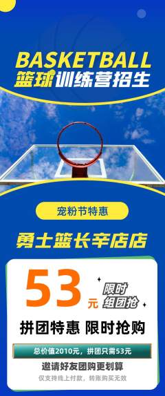 篮球馆拼团无阶梯团宠粉节活动配图海报