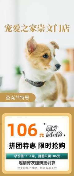 宠物店拼团满血版圣诞节活动配图海报