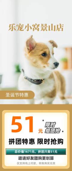 宠物店拼团价格阶梯团圣诞节活动配图海报