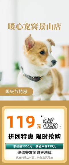 宠物店拼团商品阶梯团国庆节活动配图海报