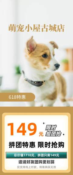 宠物店拼团无阶梯团618活动配图海报