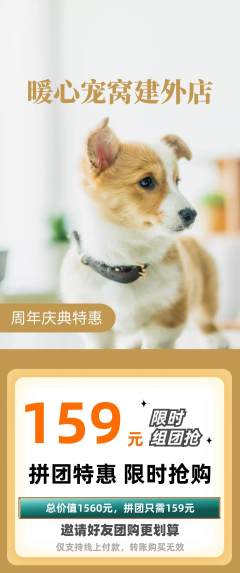 宠物店拼团无阶梯团周年庆典活动配图海报