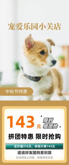宠物店拼团无阶梯团中秋节活动配图海报