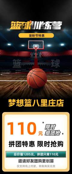 篮球馆拼团满血版宠粉节活动配图海报