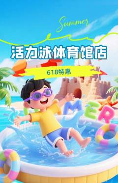 游泳馆抢购满血版618活动配图海报